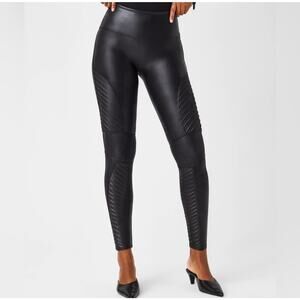 SPANK Faux Leather Leggings Extra Small Moto Black Shimmer Vegan Textured